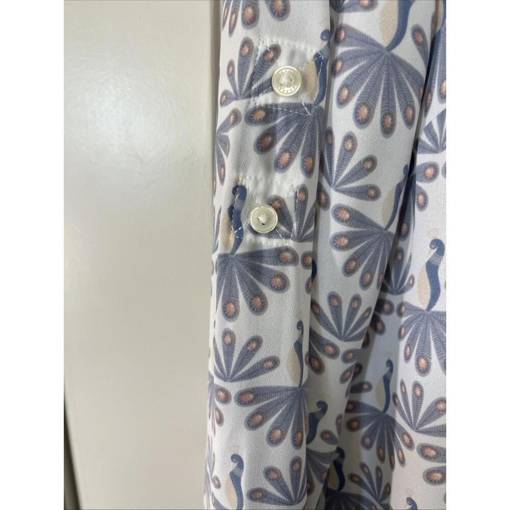 Express Portofino Shirt Slim Fit Blue Peacock Print Long Sleeve Small - Picture 3 of 8